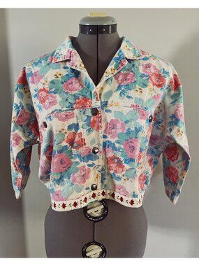 VTG Cherokee Sz 9 Floral Snap Front Crop Top Blouse